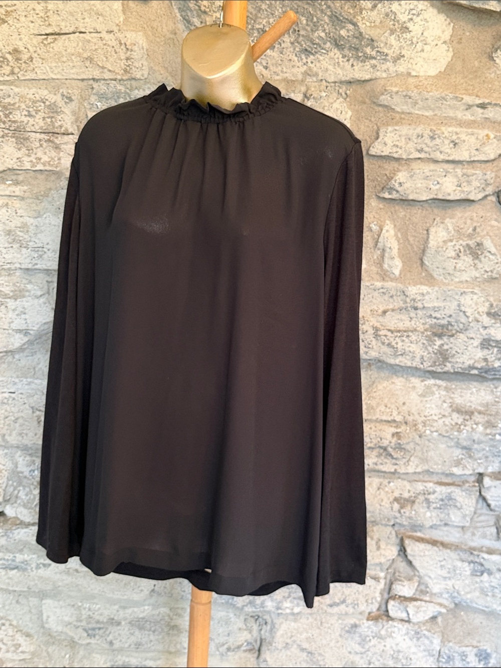 Ruffle-Neck Long-Sleeve Blouse